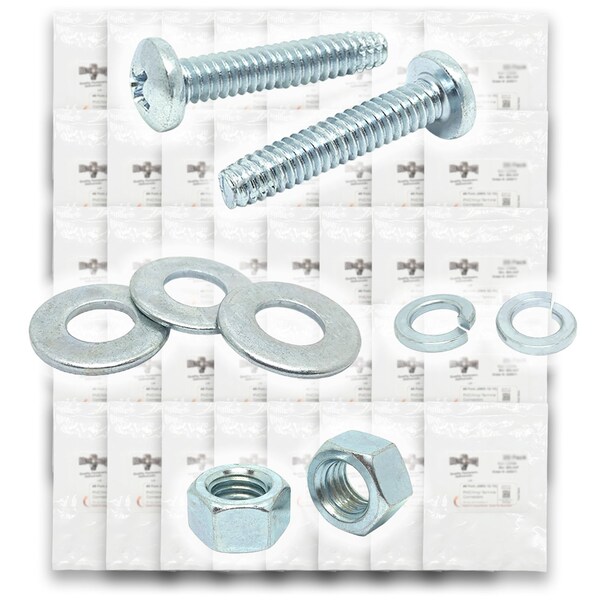 Boltsandnuts.Com Inch Phillips Pan Head Machine Screws, Hex Nuts, Flat & Lock Washers - 7110 PCS Assortment Kit #365 - main